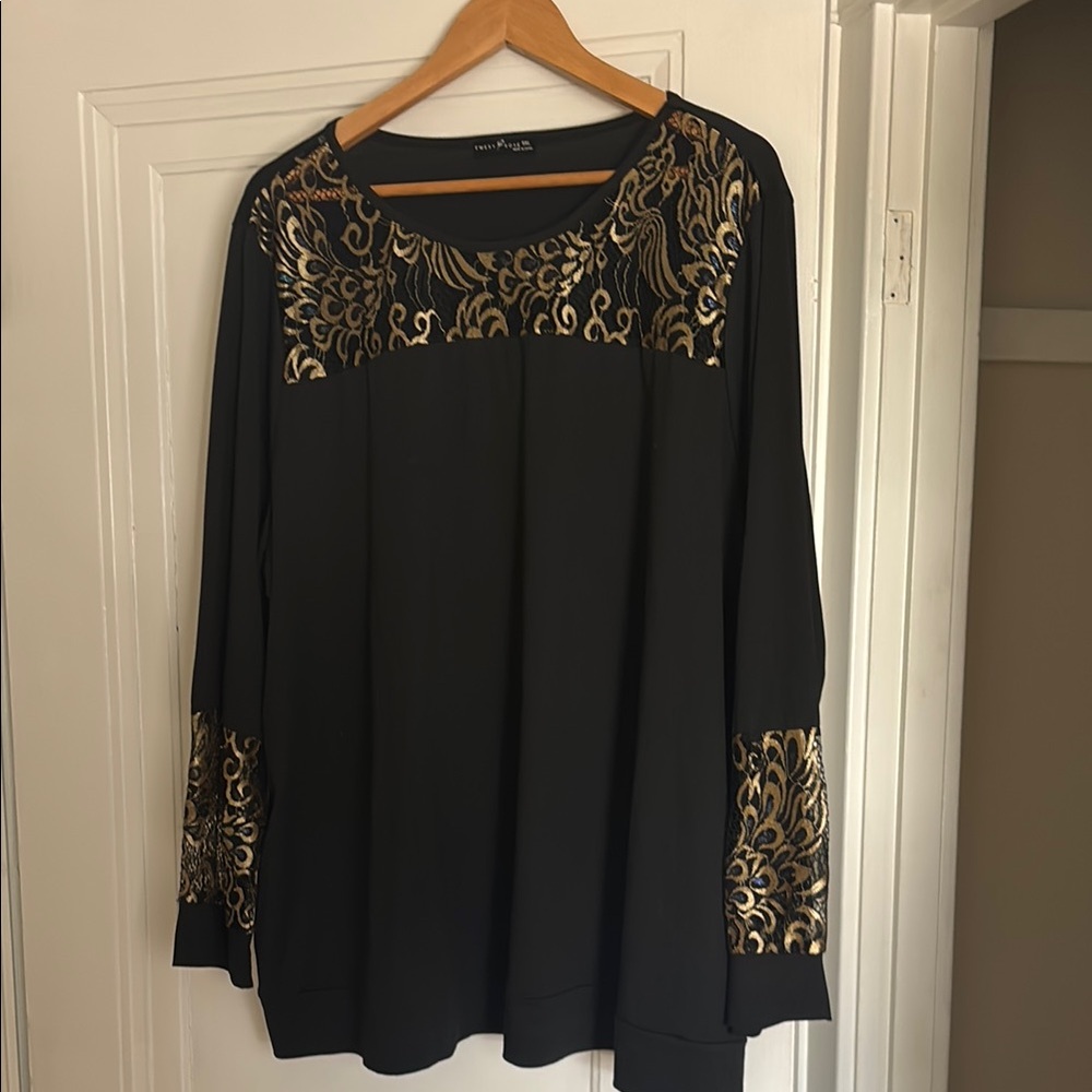 Black and Gold Embellished Long Sleeve Blouse